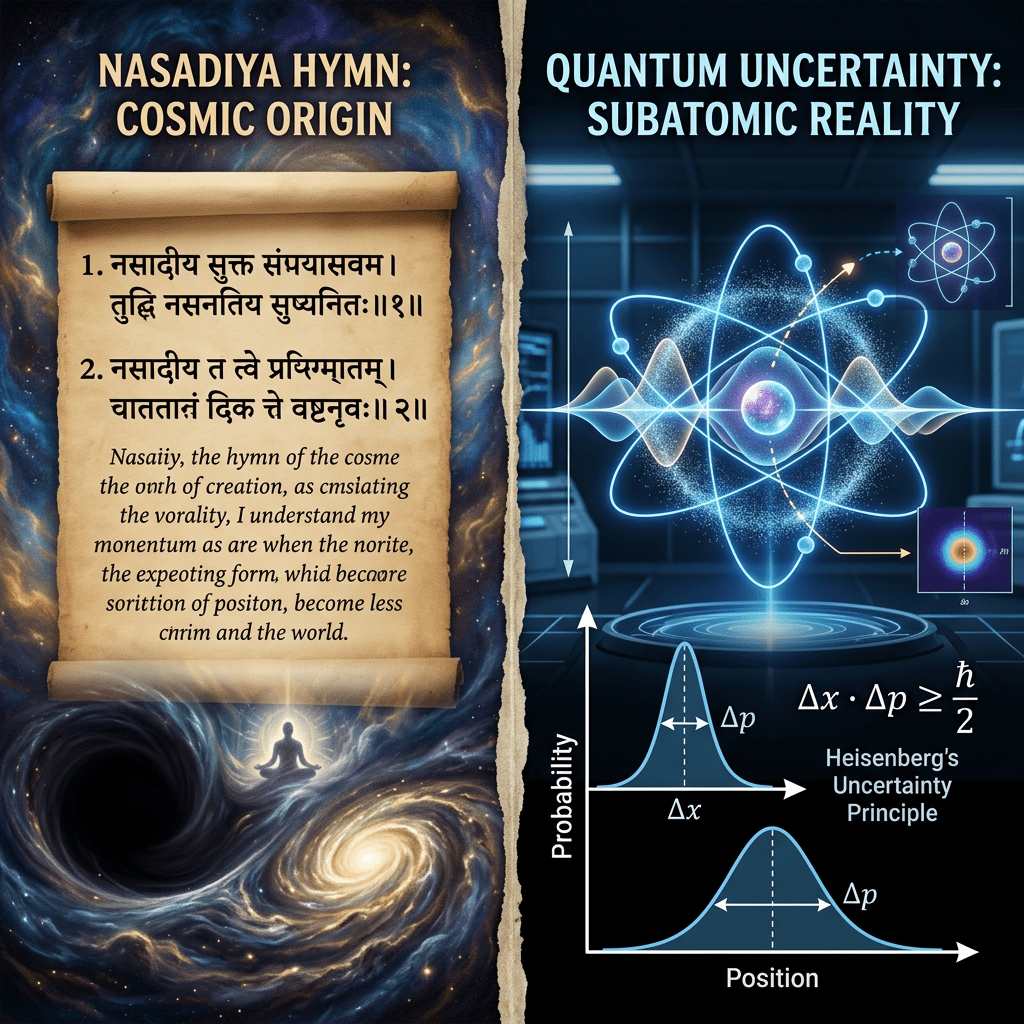 Split image Nasadiya hymn and quantum uncertainty contrast